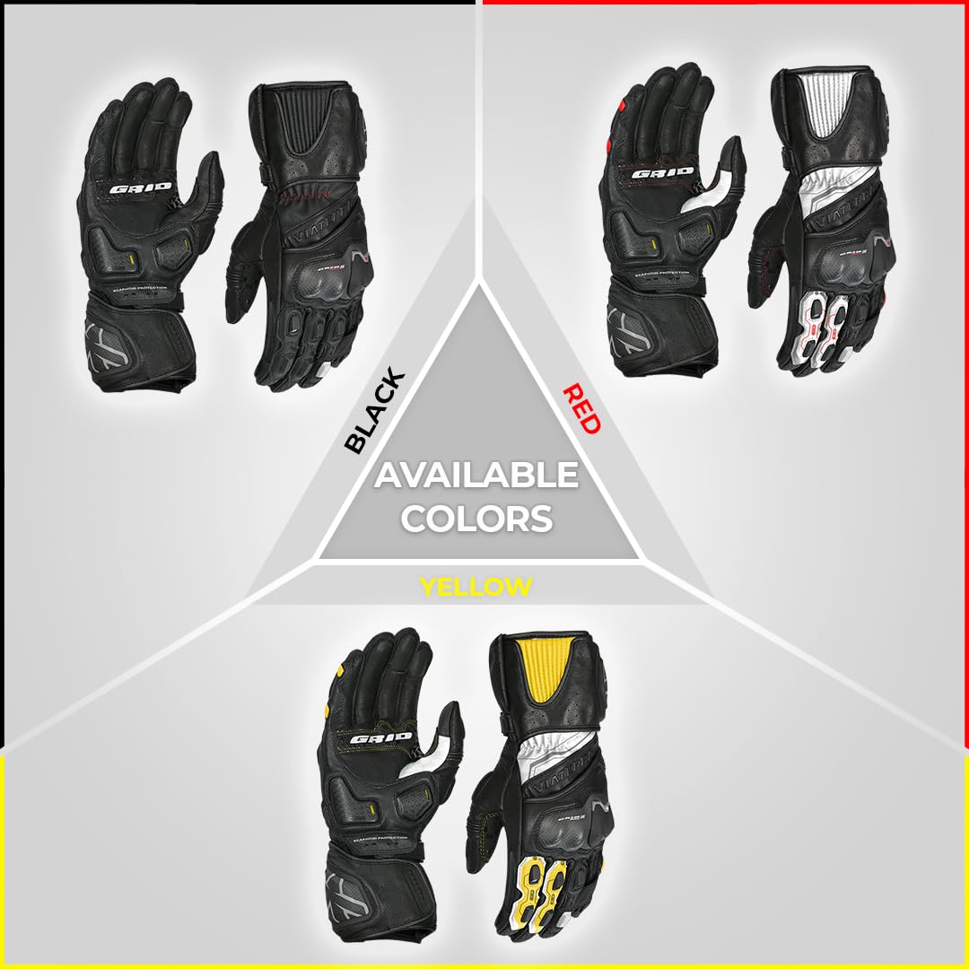 ViaTerra Grid MK3 Full Gauntlet Leather Motorcycle Gloves I CE